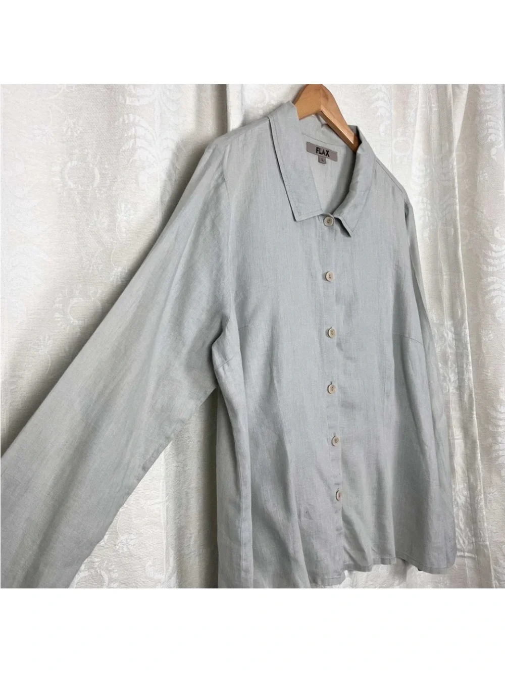 Flax linen dove gray button-down oversized lagenlook blouse Large